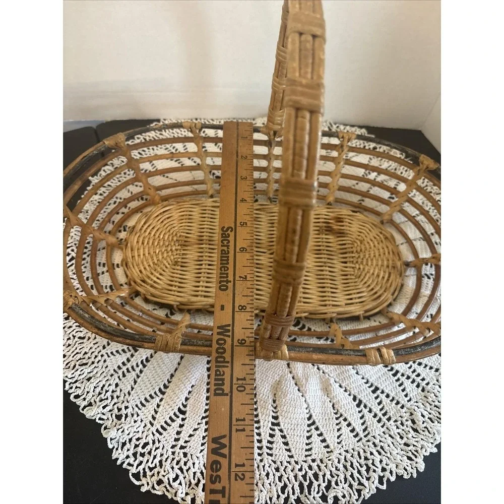 VTG Bentwood Bamboo Reed Gathering Basket Wicker Garden Trug Rattan BOHO Decor